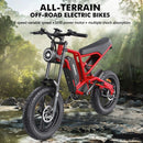 Hidoes B6 Electric Fat Bike - 1200W Motor, 48V 15Ah Battery, 50 Mile Range, 20 Tires Red