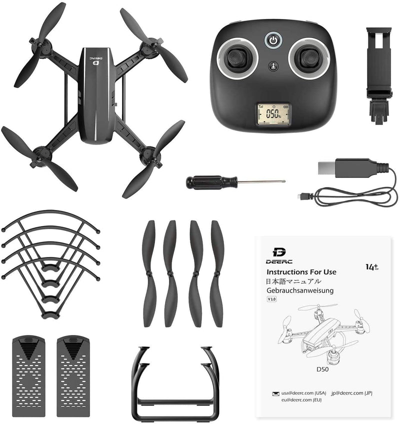 DEERC D50 RC Drone with 2K HD Camera FPV 120° FOV Quadcopter with 2 Batteries Beginners - Gadget Stalls